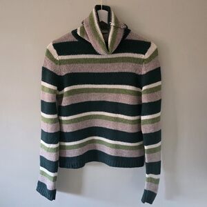 American Eagle M Y2K Preppy Cabincore Cozy Striped Lambswool Turtleneck